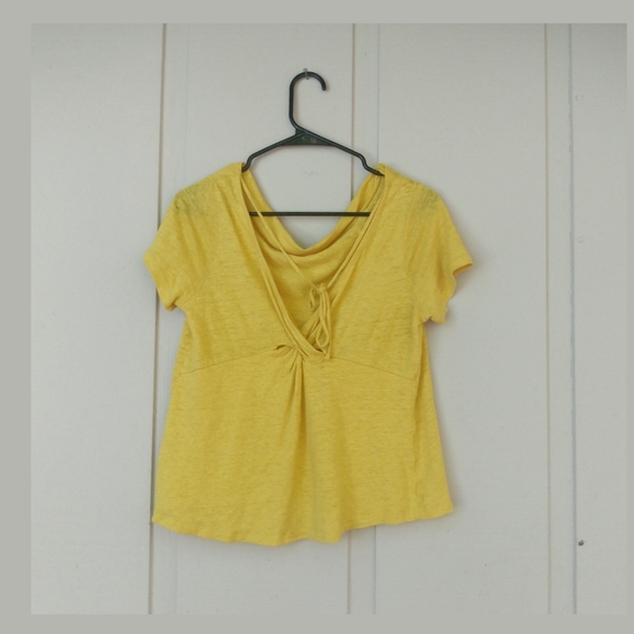 Maeve Anthropologie Horizon Linen open back cap sleeved top Gold Mustard Yellow - Picture 6 of 16